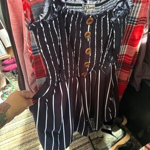 Navy and White Striped Button-Down Dress